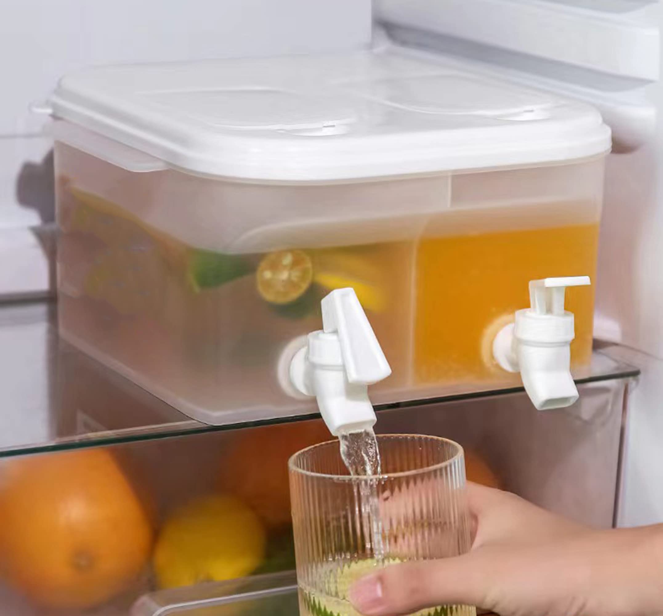 CGIZEA Plastic Drink Dispenser with 2 Spigots for Fridge, Beverage Drink Dispenser Countertop Water Container Iced Juice Lemonade Dispenser for Daily Party Use, 1.32 Gallon