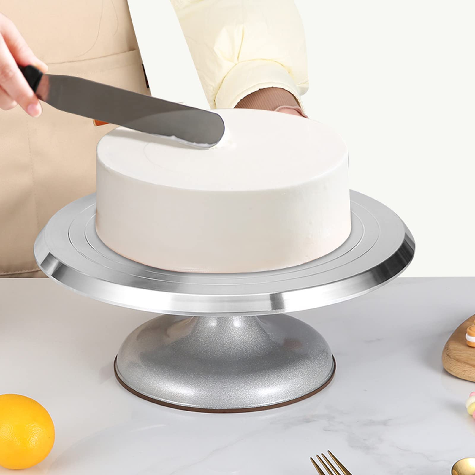 WObell Aluminium Alloy Rotating Cake Stand 12 Inch Revolving Cake Turntable for Cake, Cupcake Decorating Supplies