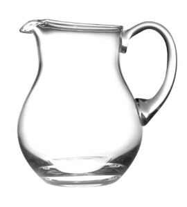 glass water pitcher with handle, with spout, round, ice lip, handmade 64 oz. by barski made in europe