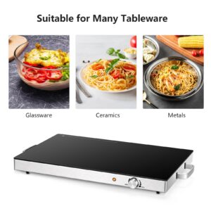 Giantex 2 Packs Electric Warming Tray, 22''x15'' Hot Plate with Adjustable Temperature Control, Stainless Steel Frame & Tempered Glass Surface, Food Warmer Buffets Server for Party Events