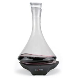 levare electric aerator and glass decanter set, smart swirl aerating base ages wine in minutes, premium aeration for sommeliers, wine enthusiasts (piano black)