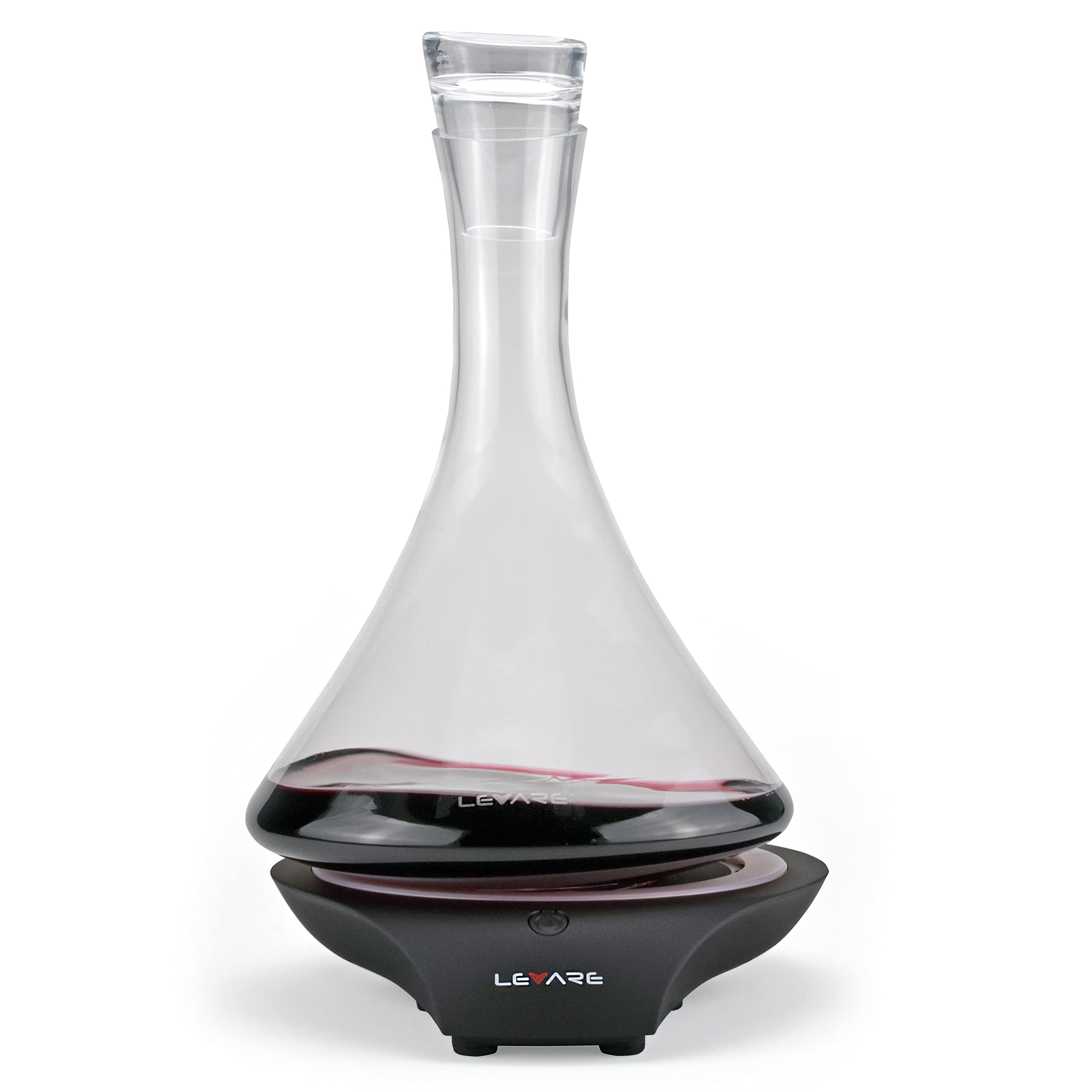 LEVARE Electric Aerator and Glass Decanter Set, Smart Swirl Aerating Base Ages Wine in Minutes, Premium Aeration for Sommeliers, Wine Enthusiasts (Piano Black)