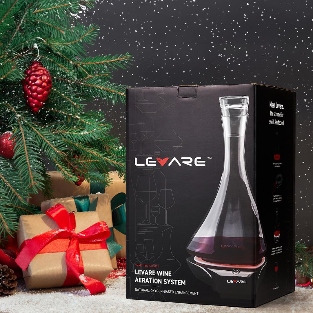 LEVARE Electric Aerator and Glass Decanter Set, Smart Swirl Aerating Base Ages Wine in Minutes, Premium Aeration for Sommeliers, Wine Enthusiasts (Piano Black)