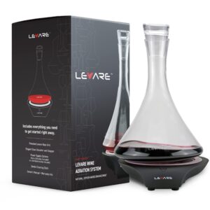 LEVARE Electric Aerator and Glass Decanter Set, Smart Swirl Aerating Base Ages Wine in Minutes, Premium Aeration for Sommeliers, Wine Enthusiasts (Piano Black)