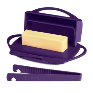 butterie flip-top butter dish and toaster tongs bundle (purple)