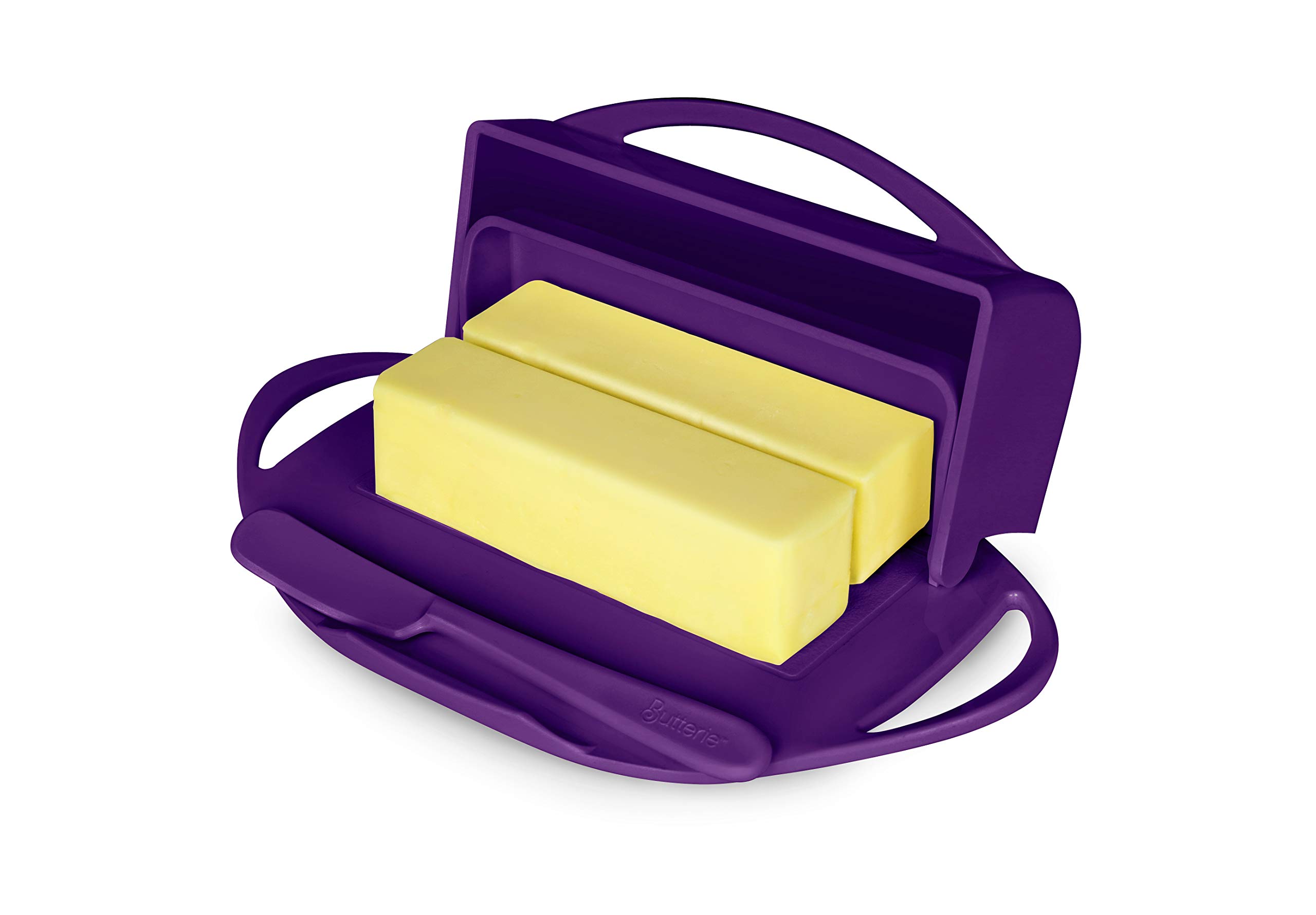 Butterie Flip-Top Butter Dish and Toaster Tongs Bundle (Purple)