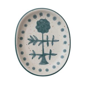 creative co-op hand painted stoneware floral design, multicolor platter, blue large