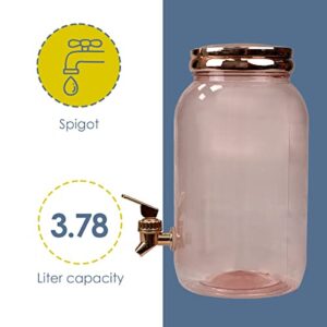 Drink Dispenser, Rose Gold (Single Pack) By Home Basics | Plastic Drink Dispenser, With Spigot and Carrying Lid