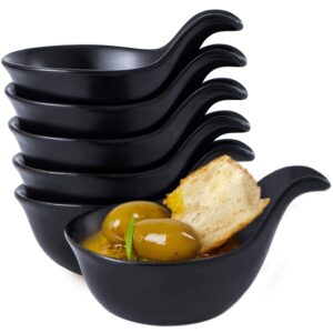 Bruntmor Matte Glazed Set Of 6 Side Dish Porcelain Dip Bowl Set with Handle, for Soy Sauce, Ketchup, Appetizer, For BBQ and Dinner, 3 ounce, Black