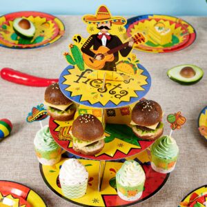 WERNNSAI Mexican Fiesta 3-Tier Cupcake Stand, Yellow, Paper