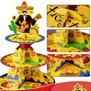 WERNNSAI Mexican Fiesta 3-Tier Cupcake Stand, Yellow, Paper