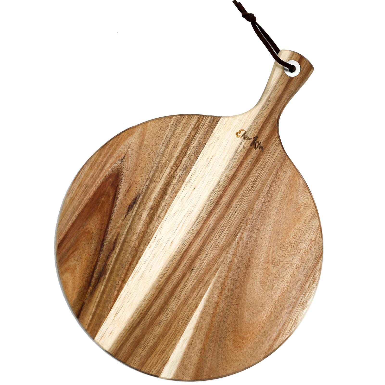 Elevkin Round Cutting Board, Acacia wood cutting board for kitchen, Charcuterie Boards and Cheese Serving Platter for Meat, Bread and Crackers, Deviled Egg Plates & Pizza Peel for Party, 12 x 16 inch