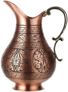 demmex the pitcher, 1mm solid copper handmade engraved copper pitcher vessel ayurveda jug for drinking water, moscow mule, cocktail (matte-engraved)