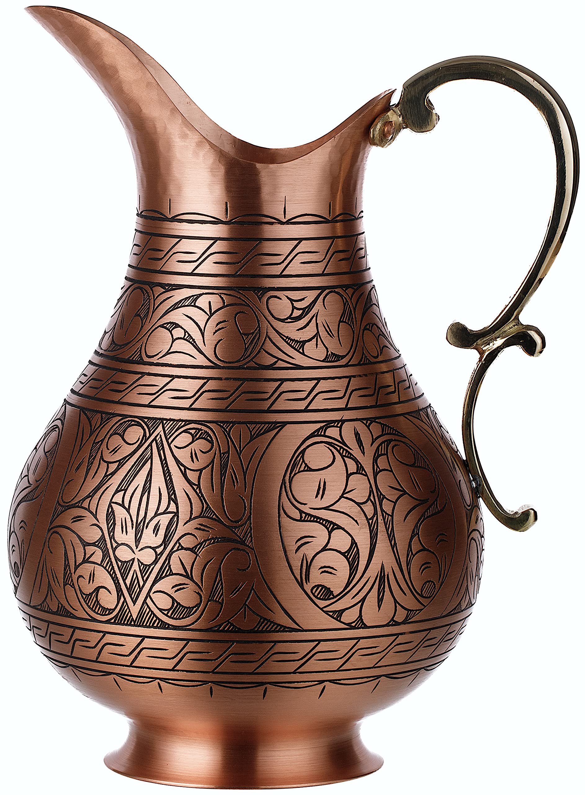 DEMMEX The Pitcher, 1mm Solid Copper Handmade Engraved Copper Pitcher Vessel Ayurveda Jug for Drinking Water, Moscow Mule, Cocktail (Matte-Engraved)