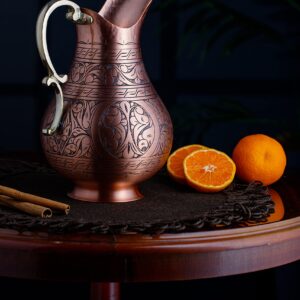 DEMMEX The Pitcher, 1mm Solid Copper Handmade Engraved Copper Pitcher Vessel Ayurveda Jug for Drinking Water, Moscow Mule, Cocktail (Matte-Engraved)