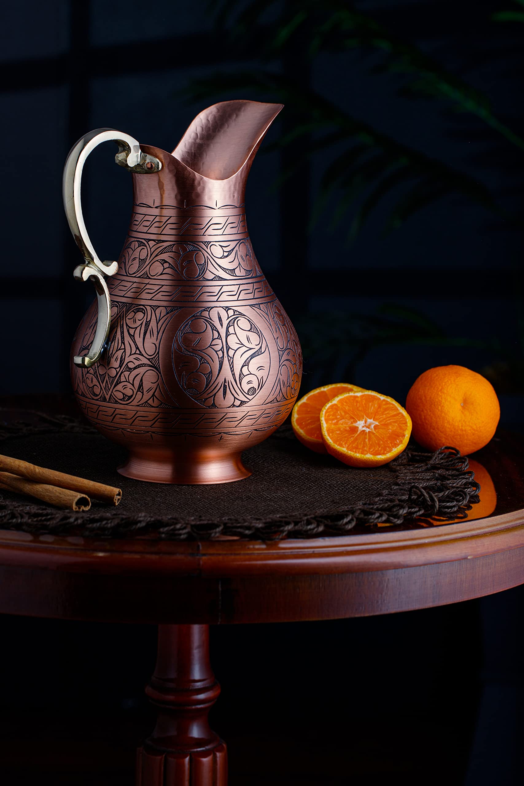 DEMMEX The Pitcher, 1mm Solid Copper Handmade Engraved Copper Pitcher Vessel Ayurveda Jug for Drinking Water, Moscow Mule, Cocktail (Matte-Engraved)