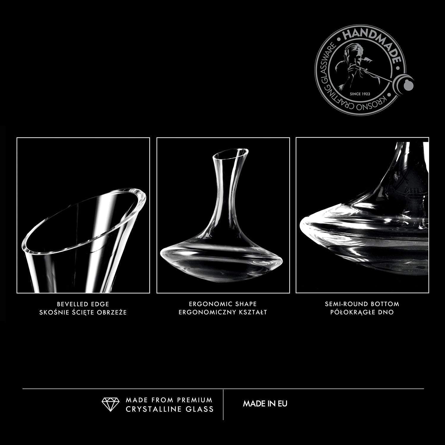 KROSNO Red Wine Decanter Carafe Glass | 1800 ML | 60.9 oz | European Made | Avant-Garde Collection | Perfect for Home, Restaurants and Parties | Lead-free