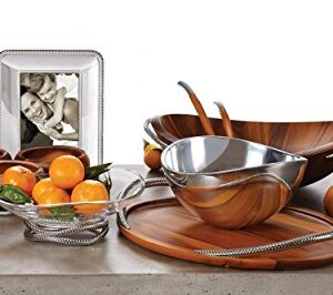 nambe Braid Condiment Server | Serving Bowl for Side Dishes, Dips, Appetizers | Chrome Base | Acacia Wood Dip Bowls | 3 Piece Serving Set | 12-Ounce Bowls