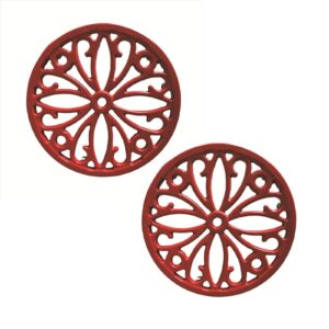 trivet 7.8 inch, cast iron trivet with rubber pegs/feet non-slip, rustic trivets for hot pots and pans, decorative kitchen trivet mats hot pads pot coasters(2 pack) (red) (red)