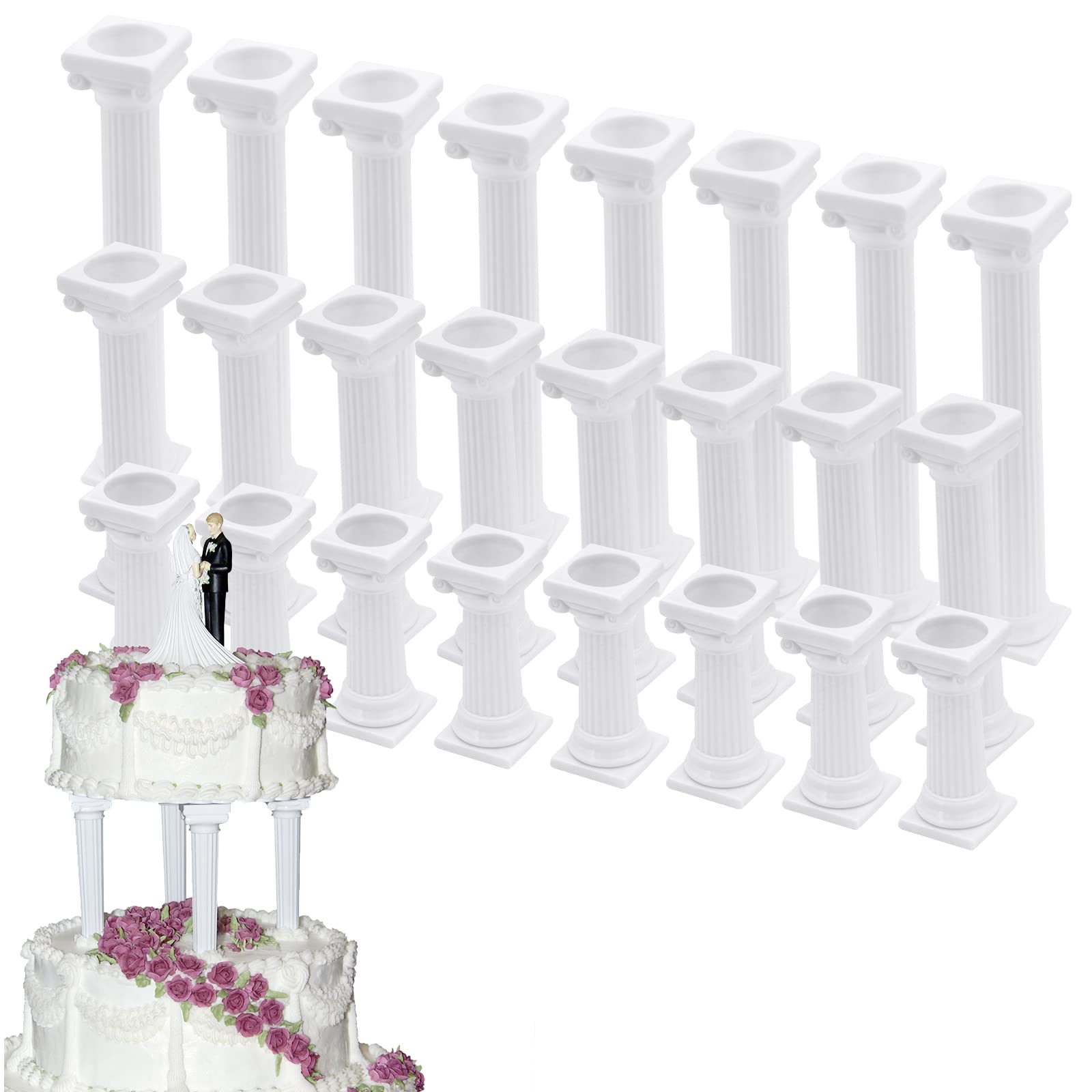 Hooshion 24 Pcs 3 Size Roman Column Cake Tiered Stands, Fondant Cakes Tier Separator Support Stand, Cake Pillars for Wedding Cakes, Multilayer Wedding Cake Decoration Support Tool Sets