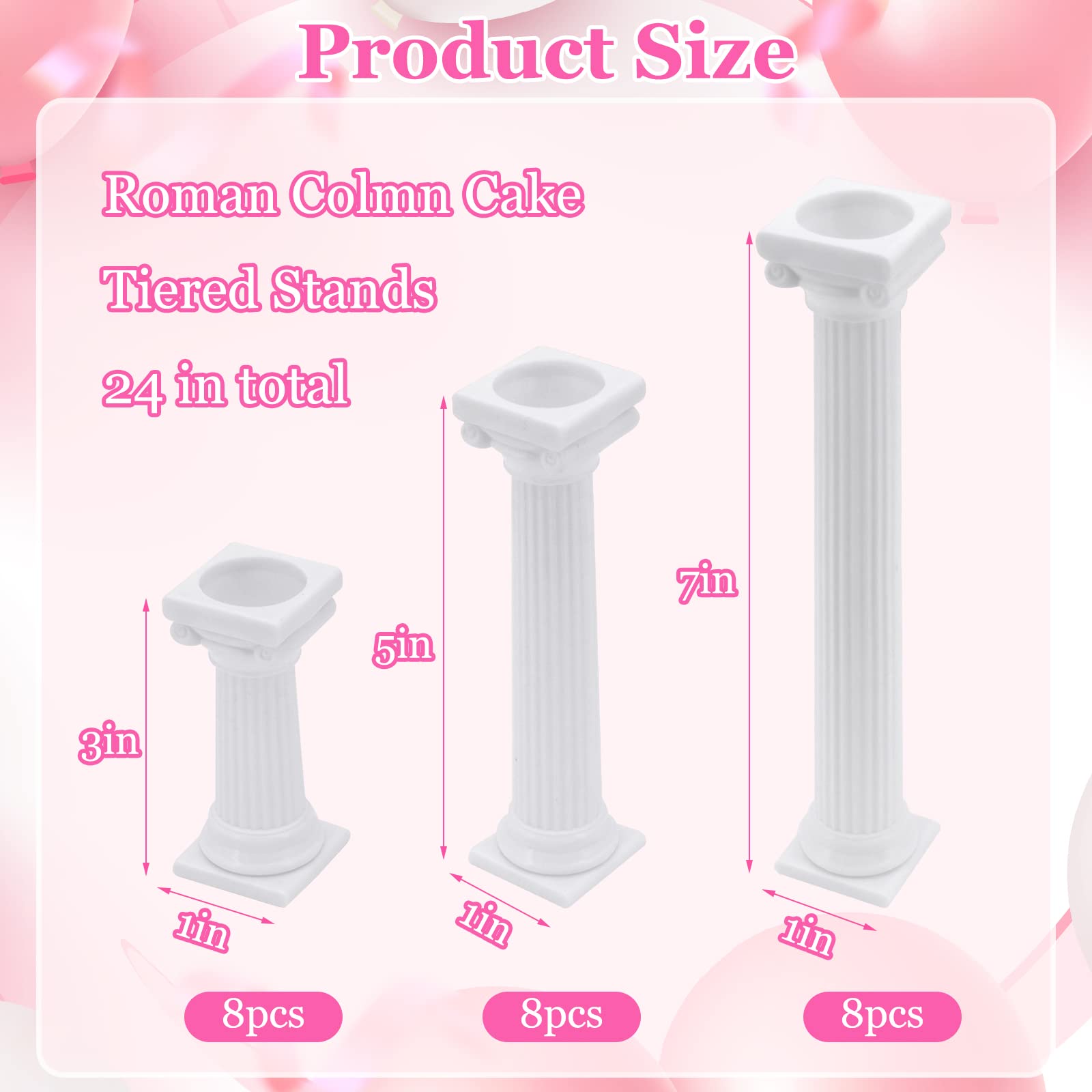 Hooshion 24 Pcs 3 Size Roman Column Cake Tiered Stands, Fondant Cakes Tier Separator Support Stand, Cake Pillars for Wedding Cakes, Multilayer Wedding Cake Decoration Support Tool Sets