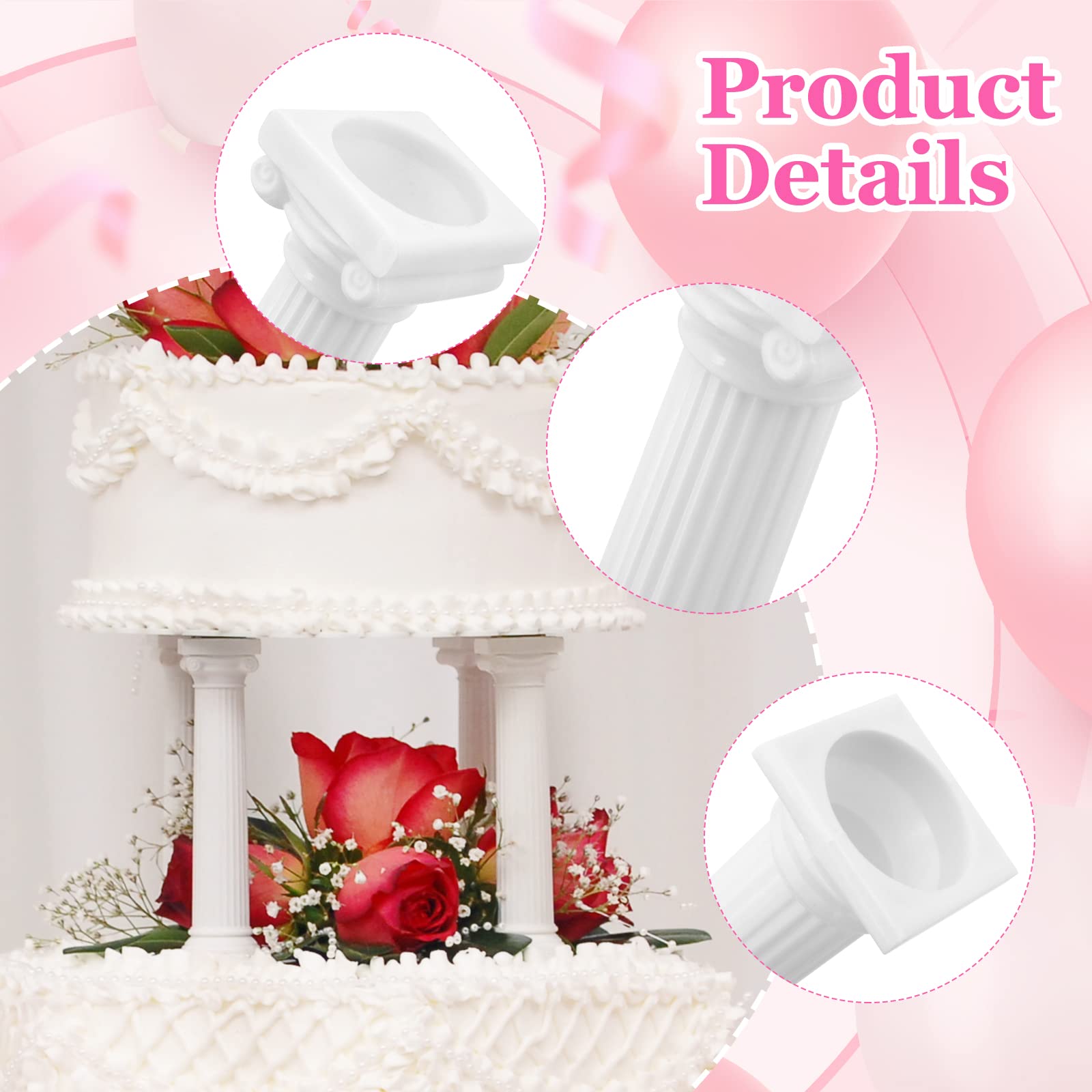 Hooshion 24 Pcs 3 Size Roman Column Cake Tiered Stands, Fondant Cakes Tier Separator Support Stand, Cake Pillars for Wedding Cakes, Multilayer Wedding Cake Decoration Support Tool Sets
