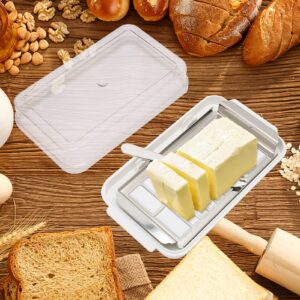 Milltrip Butter Cutter Container, Stainless Steel Butter Cutter Box Cheese Storage Container with Transparent Cover for Kitchen(White)