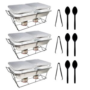 party essentials chafing dish buffet set serving kit food warmers for parties catering supplies warming trays, 33 pcs black rack/pan/fuel/utensil, multi color