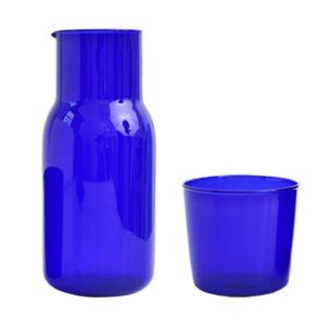 doitool 1 set bedside water carafe glass set, nightstand carafe with tumbler glass set, glass mouthwash bottle for bathroom(blue)