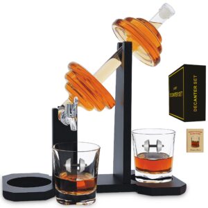 dumbbell whiskey decanter set with glasses & spout,whiskey decanter sets for men,liquor dispensor whiskey set bourbon gifts for men tequila decanter