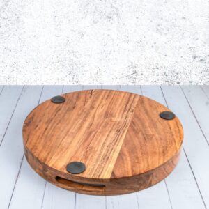 Round Serving Tray in Acacia Wood with Handles for Easy Handling, Beautiful Wooden Tray for Multiple uses (15" x 15" x 2")