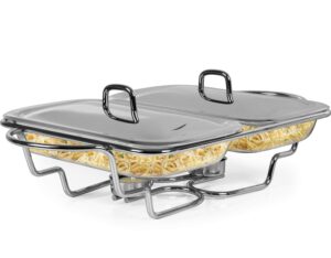 galashield chafing dish buffet set warming tray with lids stainless steel with 2 oven safe glass dishes buffet servers (1.5-quart each tray)