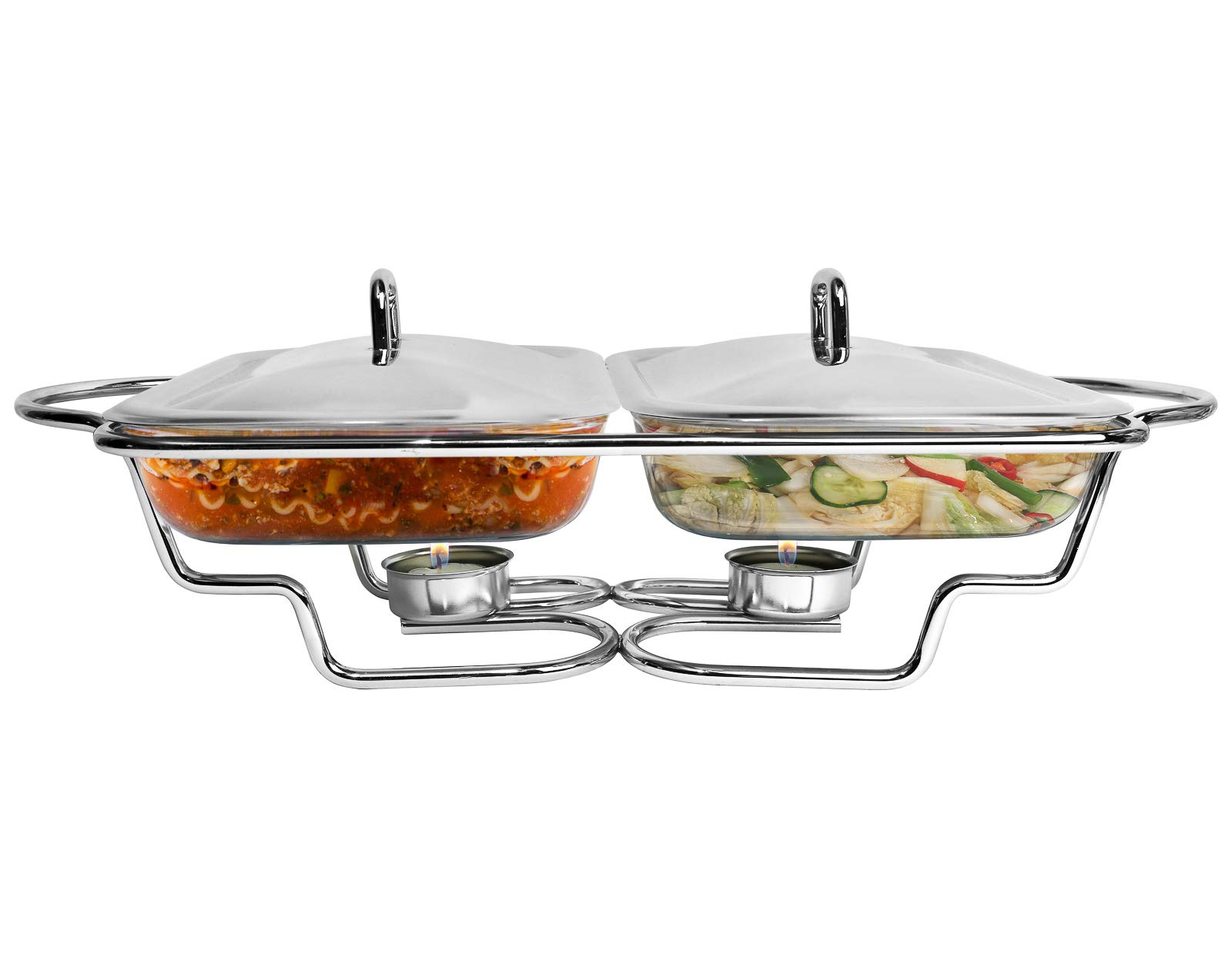 Galashield Chafing Dish Buffet Set Warming Tray with Lids Stainless Steel with 2 Oven Safe Glass Dishes Buffet Servers (1.5-Quart Each Tray)