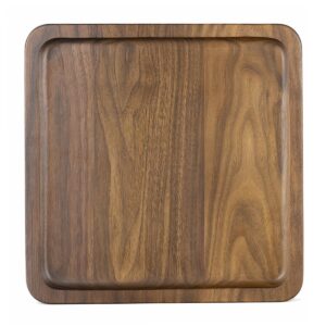 rustic walnut wooden tray solid wood serving tray square rectangle platter tea tray coffee table tray (large square with grooves（11x11x1inch）)