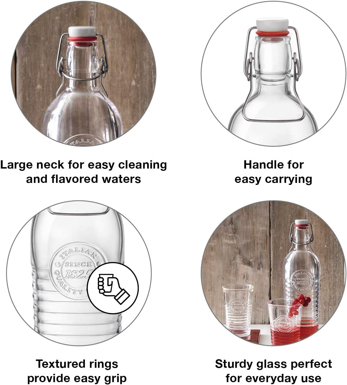 Bormioli Rocco Officina Water Bottle | 37.25oz, Italian Glass Pitcher | Airtight Seal & Metal Clamp | Easy-To-Carry Handle, Dishwasher Safe, Eco-Friendly | Safe For Infused & Carbonated Drinks