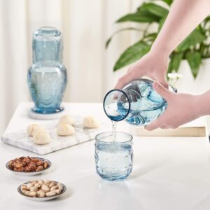 BlogBlog Water Carafe Bedside Carafe and Glass Set with Tumbler Mouthwash Decanter for Nightstand (Blue)