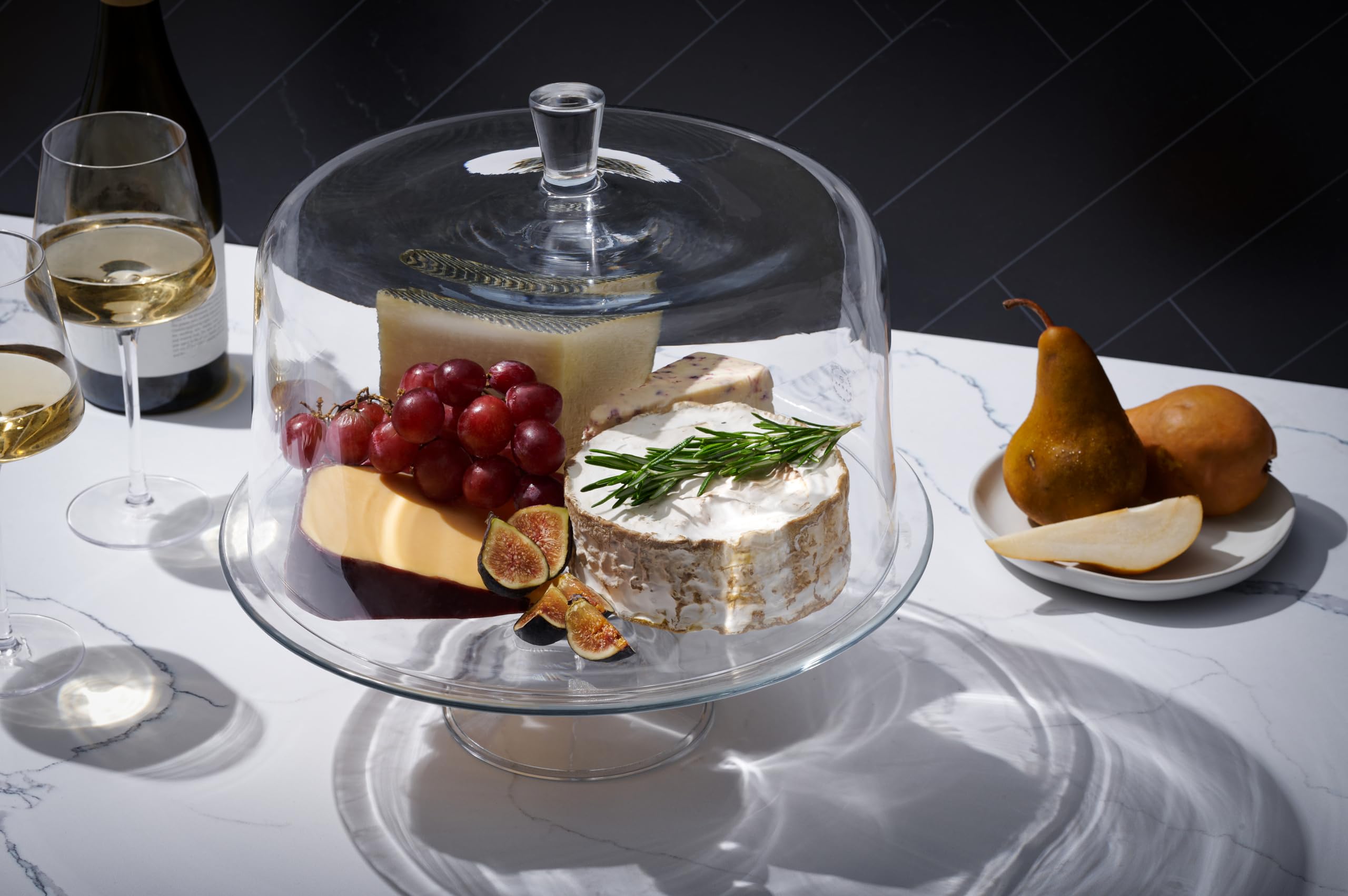 Footed Cake Plate - with Dome - Classic Clear Collection - for Cake - Cheese - Fruit - Plate is 13" Diameter - Dome is 11.5" Diameter - Made in Europe - by Barski