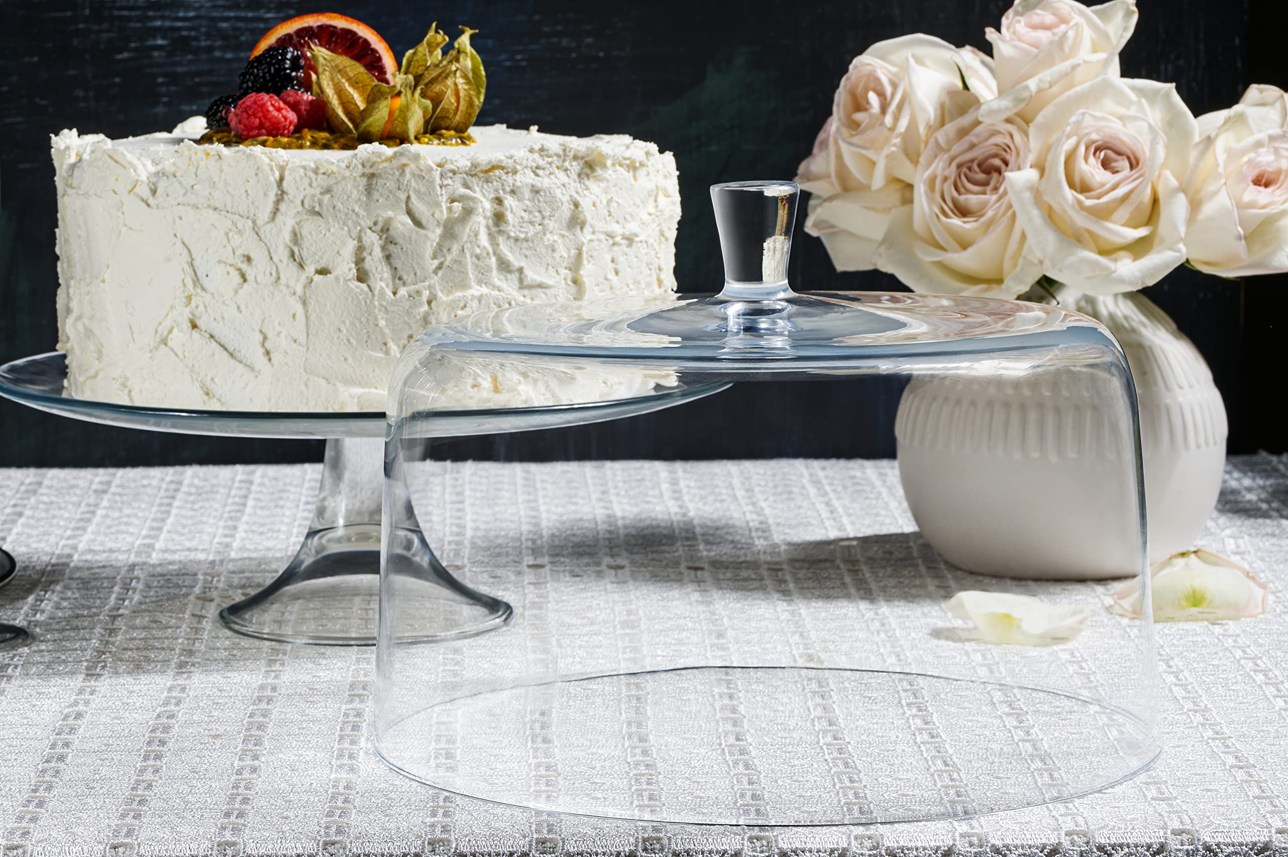 Footed Cake Plate - with Dome - Classic Clear Collection - for Cake - Cheese - Fruit - Plate is 13" Diameter - Dome is 11.5" Diameter - Made in Europe - by Barski