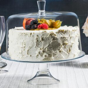 Footed Cake Plate - with Dome - Classic Clear Collection - for Cake - Cheese - Fruit - Plate is 13" Diameter - Dome is 11.5" Diameter - Made in Europe - by Barski