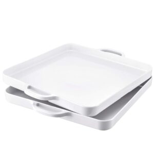 hsdt square serving trays with handles melamine white 12.5x12.5 inch spill proof kitchen eating trays set of 2 for cafeteria cafe food appeizer dessert snack dinner lunch breakfast,tr14-02