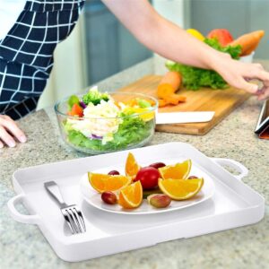 HSDT Square Serving Trays with Handles Melamine White 12.5x12.5 Inch Spill Proof Kitchen Eating Trays Set of 2 for Cafeteria Cafe Food Appeizer Dessert Snack Dinner Lunch Breakfast,TR14-02