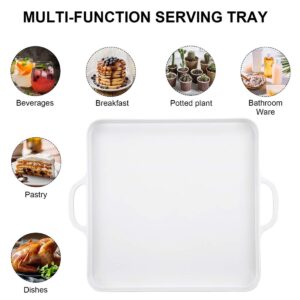 HSDT Square Serving Trays with Handles Melamine White 12.5x12.5 Inch Spill Proof Kitchen Eating Trays Set of 2 for Cafeteria Cafe Food Appeizer Dessert Snack Dinner Lunch Breakfast,TR14-02