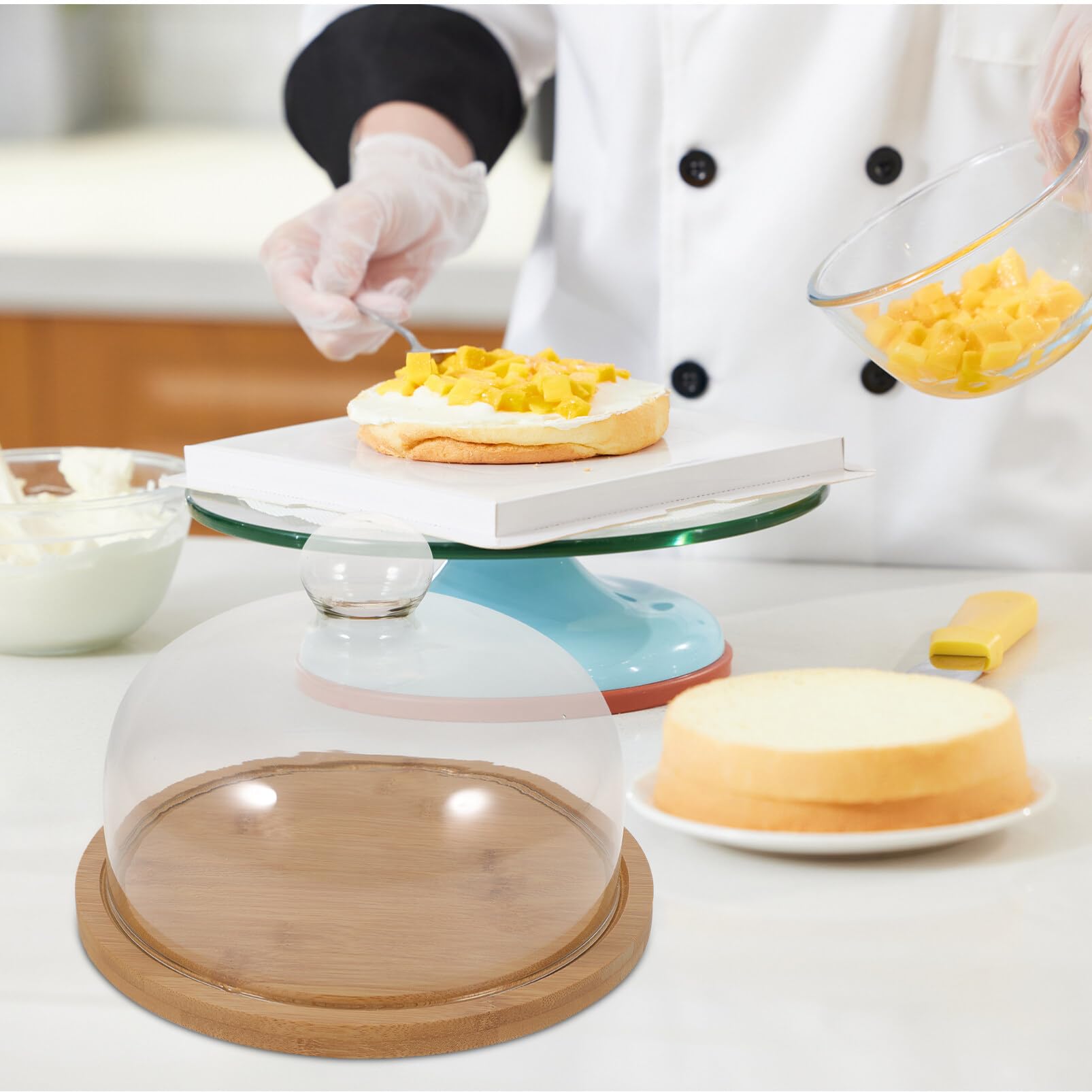 Round Cake Tray with Dome Glass Cake Plate Server and Clear Glass Dome Cake Stand Serving Tray Dessert Plate Fruit Platter with Glass Cover 8 inch