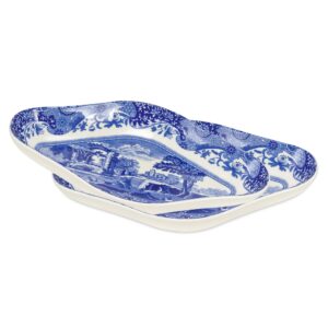spode blue italian pickle dishes | set of 2 serving trays for appetizers and hors d'oeuvres | 8.5 x 5.5 inch | blue and white | made of porcelain | microwave and dishwasher safe