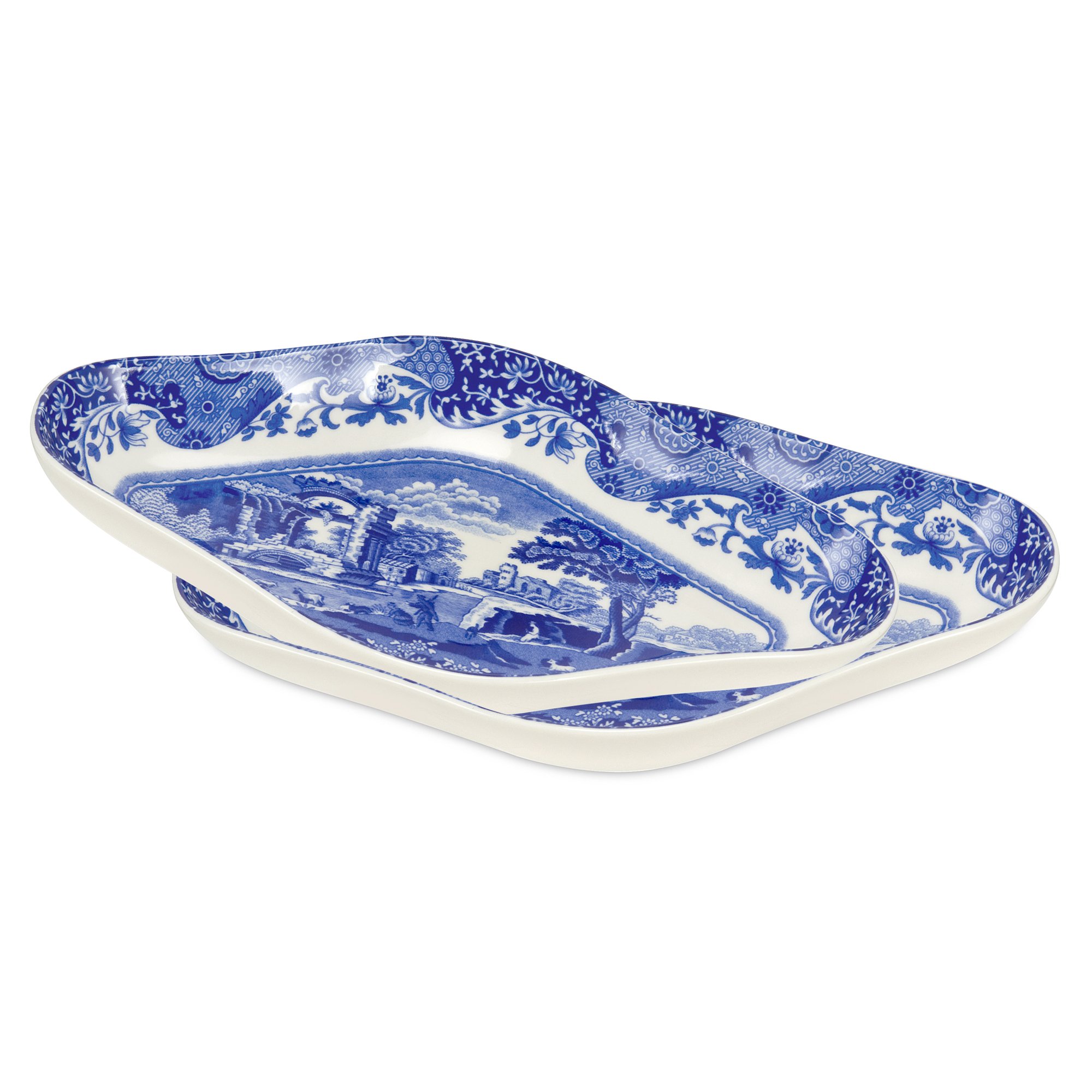 Spode Blue Italian Pickle Dishes | Set of 2 Serving Trays for Appetizers and Hors D'oeuvres | 8.5 x 5.5 Inch | Blue and White | Made of Porcelain | Microwave and Dishwasher Safe