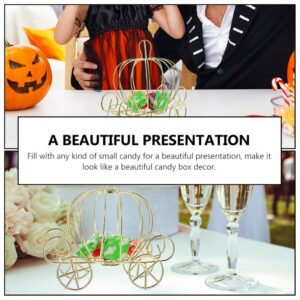 STOBOK Halloween Pumpkin Carriage, Thanksgiving Golden Metal Centerpiece Candy Holder Candy Cart Princess Carriage Candy Container Tabletop Decoration for Halloween Wedding Party 4PCS