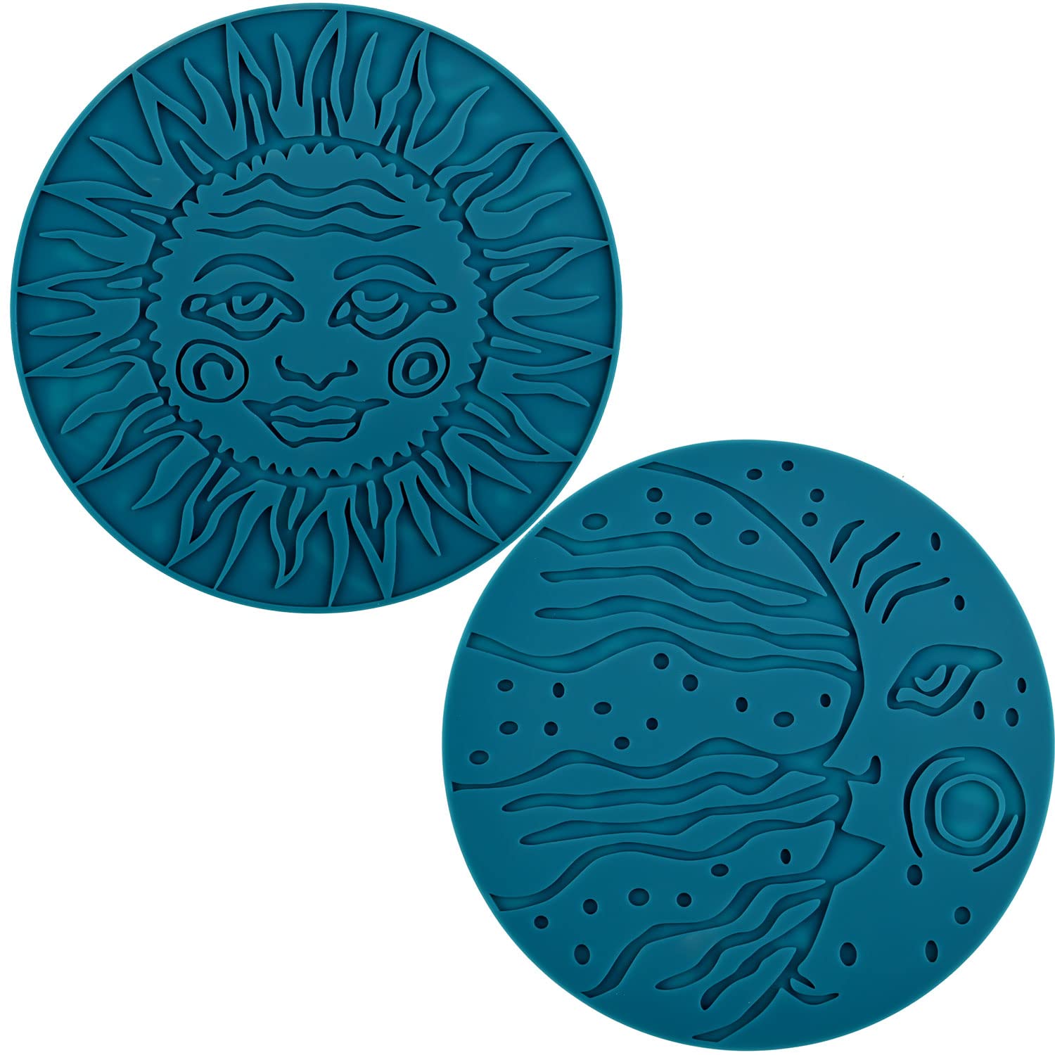 3 Pcs Trivets for Hot Dishes, Sun and Moon Double-Sided Design, Kitchen Heat Resistant Silicone Trivet, Extra Thick, Large, Non Slip (4. Dark Cyan)