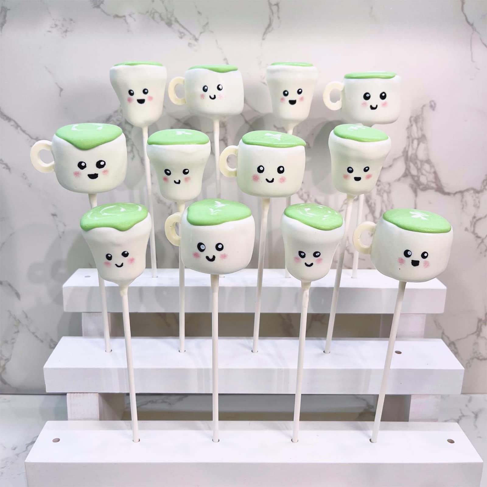 WUWEOT Cake Pop Stand Riser, 22 Holes Wooden Lollipop Holder, 4 Tier White Candy Sucker Display Shelf for Dessert Table of Wedding, Shower, Birthday Party