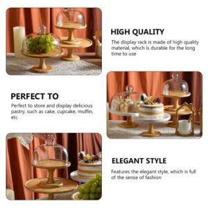 DOITOOL 1 Set Cake Plate with Dome Footed Pastry Wood Service Stand Glass Food Plate Lid Cupcake Stand Plate Server Baking Cake Dessert Display Platter Cover