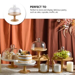 DOITOOL 1 Set Cake Plate with Dome Footed Pastry Wood Service Stand Glass Food Plate Lid Cupcake Stand Plate Server Baking Cake Dessert Display Platter Cover